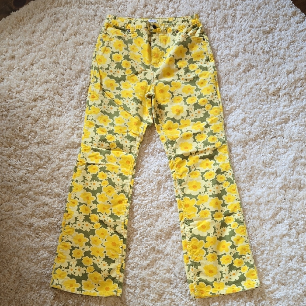 Floral RVCA Yellow and Green Corduroy Pants